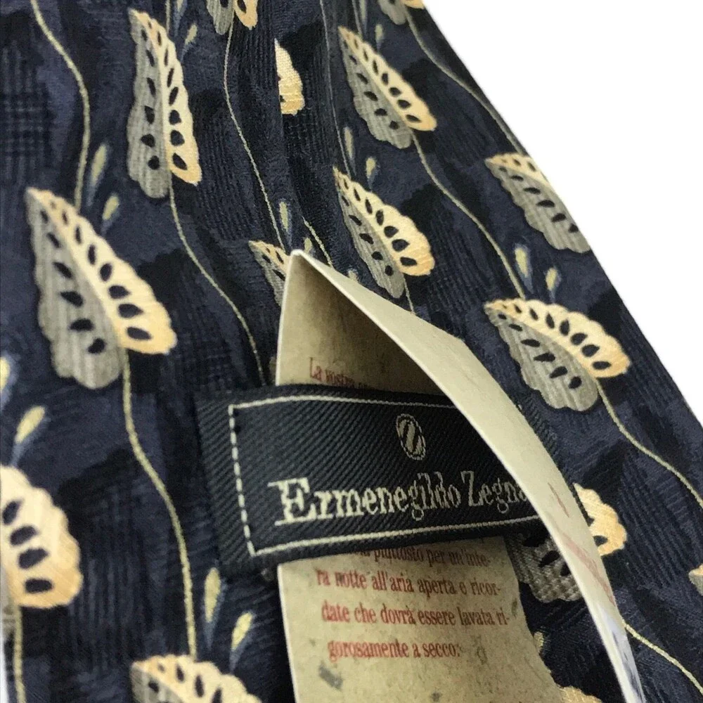 ERMENEGILDO ZEGNA Tie Leaves 🍁 Silk Elegant 👔 Necktie 100% Silk Made In Italy